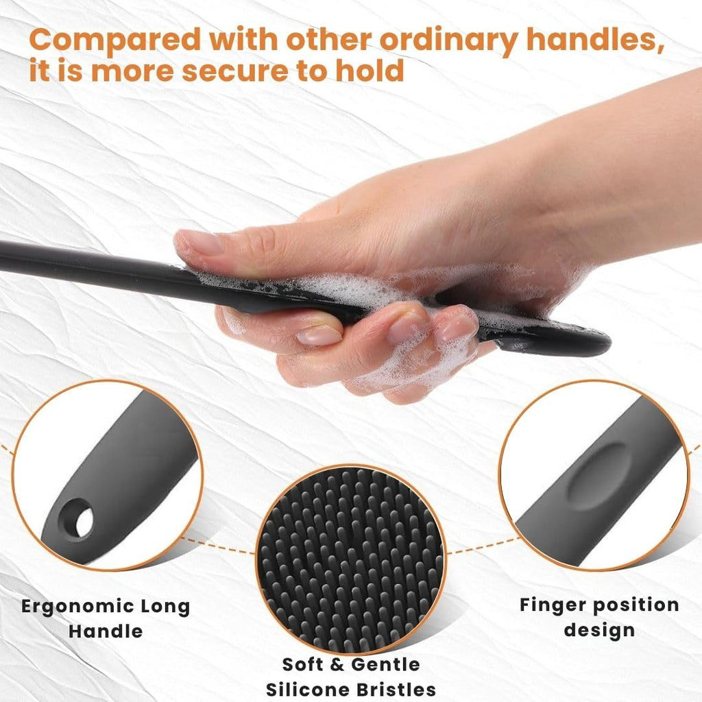 Soft Silicone Back Scrubber with Long Handle for Shower & Bath