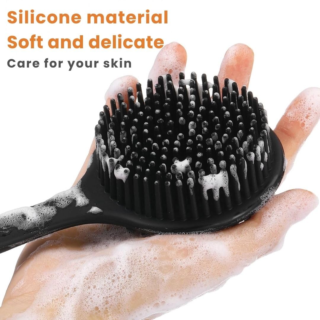 Soft Silicone Back Scrubber with Long Handle for Shower & Bath