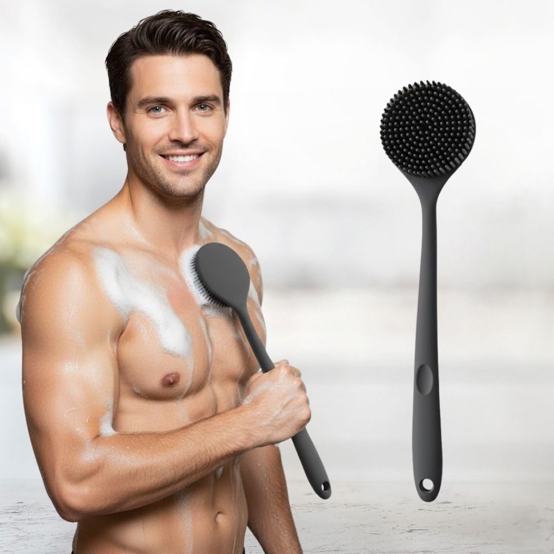 Soft Silicone Back Scrubber with Long Handle for Shower & Bath