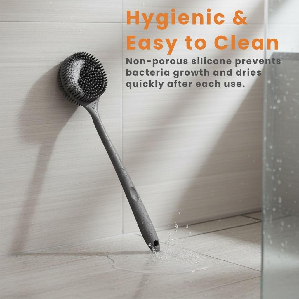 Soft Silicone Back Scrubber with Long Handle for Shower & Bath