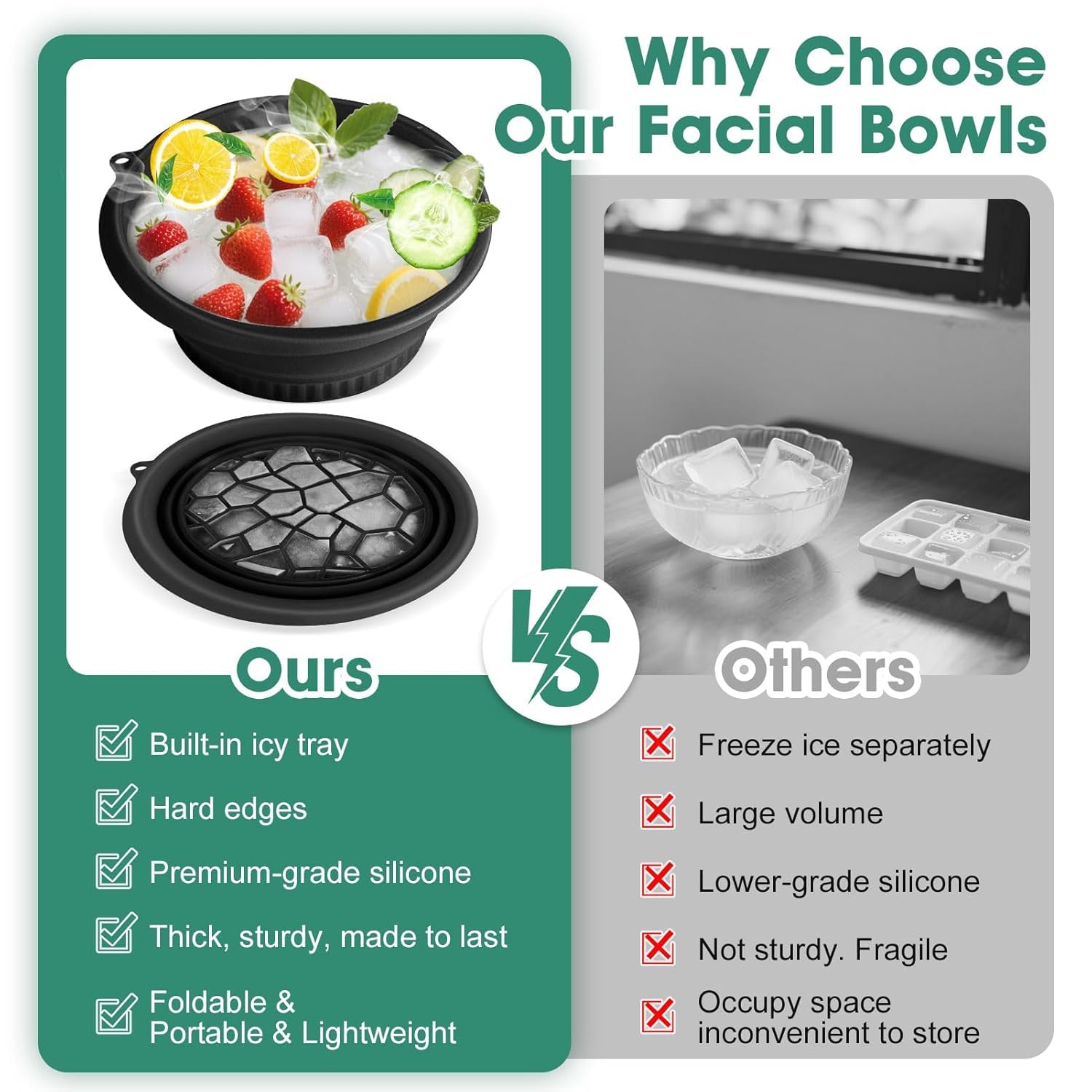 Silicone Collapsible Face Bowl with Built-In Ice Tray