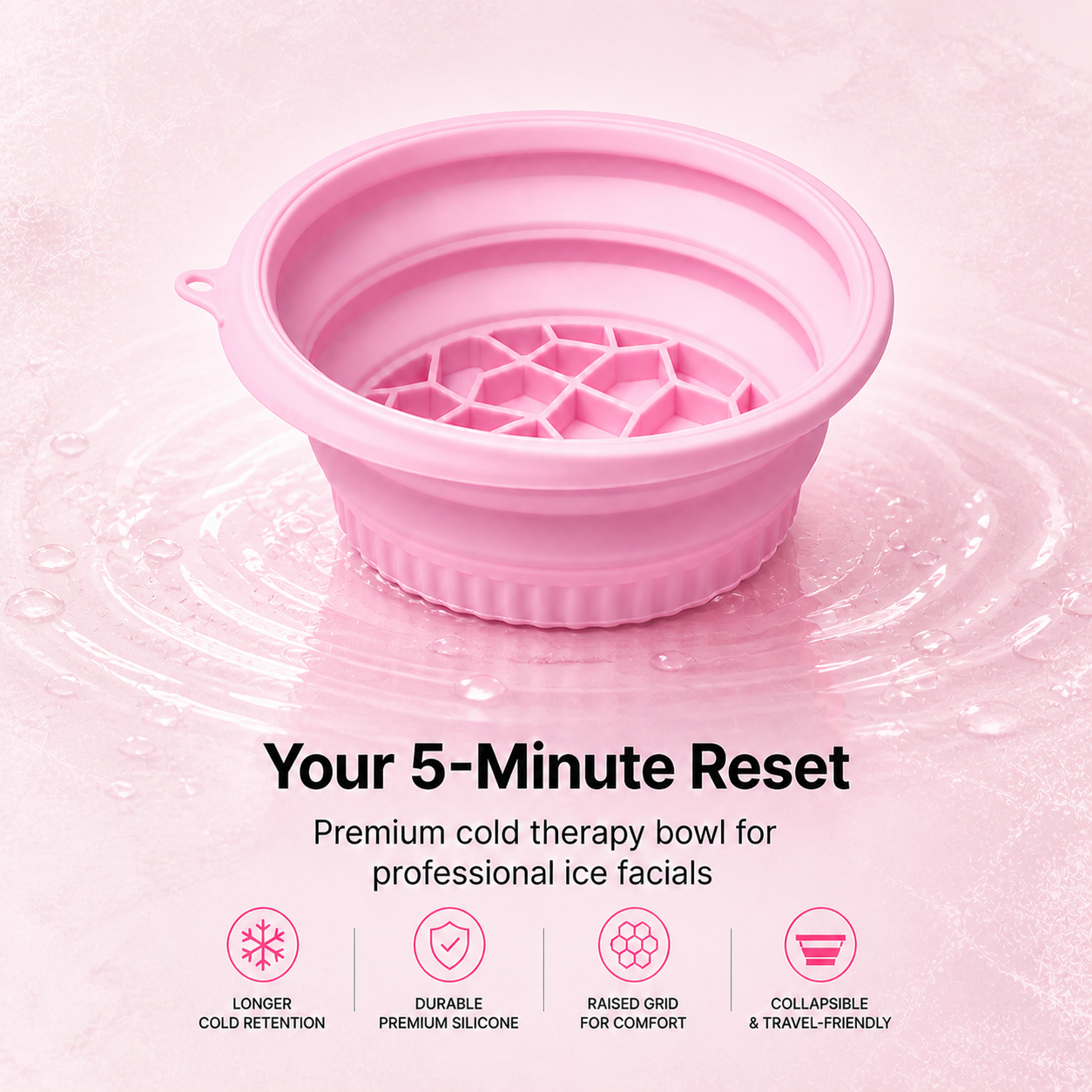 Silicone Collapsible Face Bowl with Built-In Ice Tray
