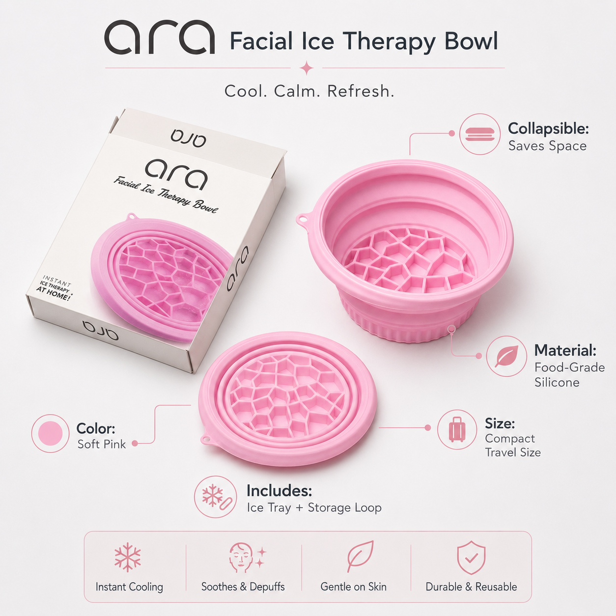 Silicone Collapsible Face Bowl with Built-In Ice Tray